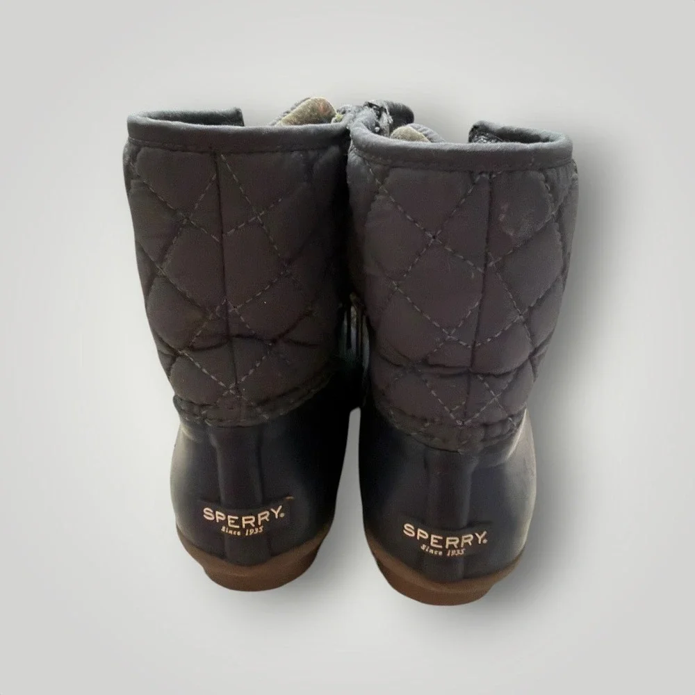 Sperry Saltwater Quilted Duck Rain Boots Women 8 Black Waterproof Preppy Coastal